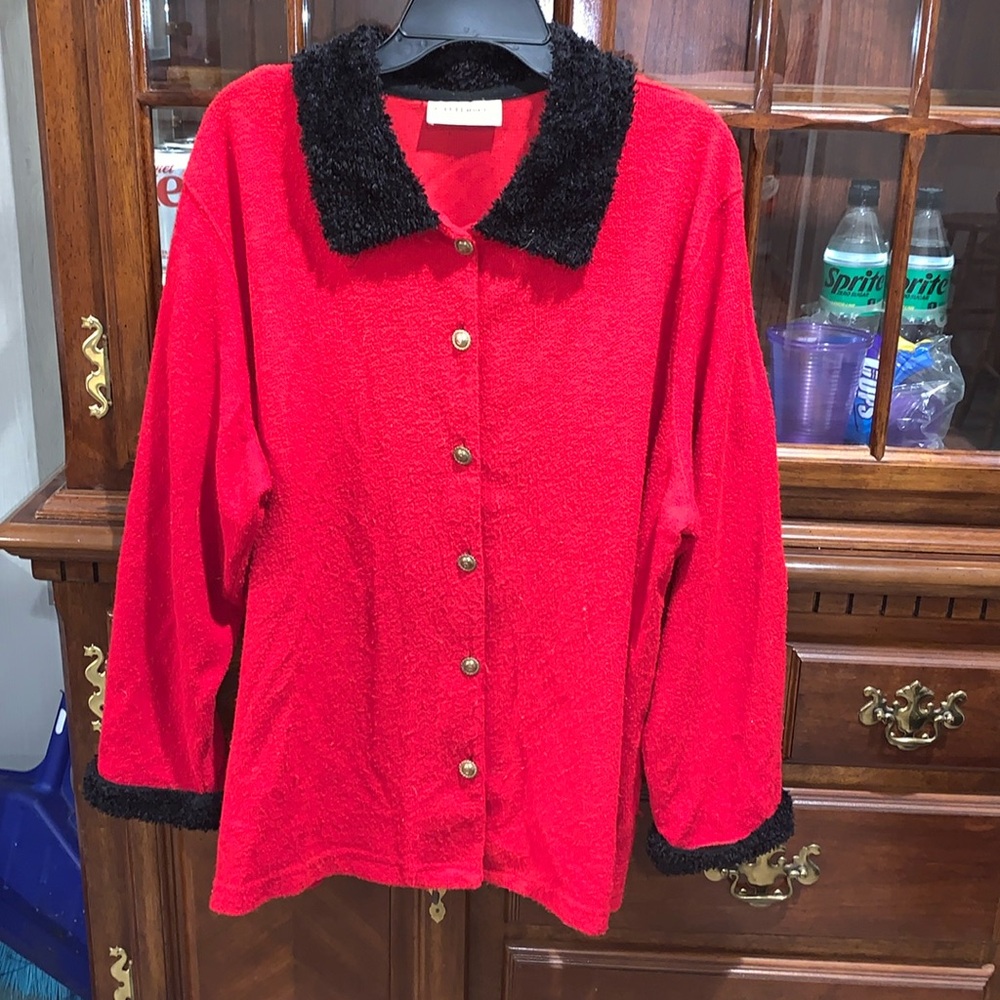 Red an black cardigan sweater C.D. Daniels brand.